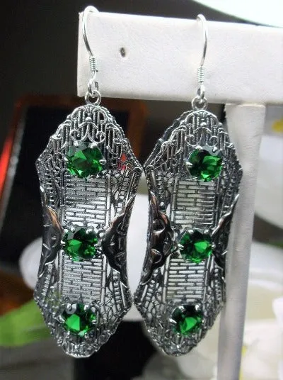 Green Emerald Earrings, Triple Gems, Edwardian Jewelry E42