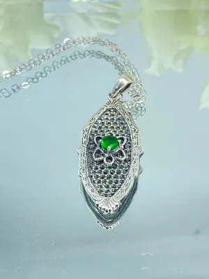 Green Emerald Flower Star Pendant, Round Gem, Vintage Necklace, Design#P20 - Ready to ship
