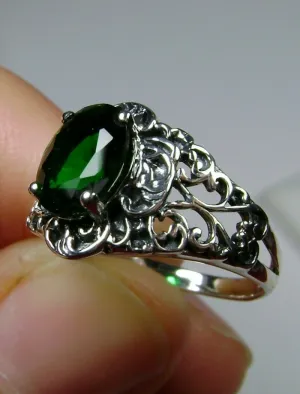Green Emerald Ring, Sterling Silver Art Nouveau Jewelry #D14