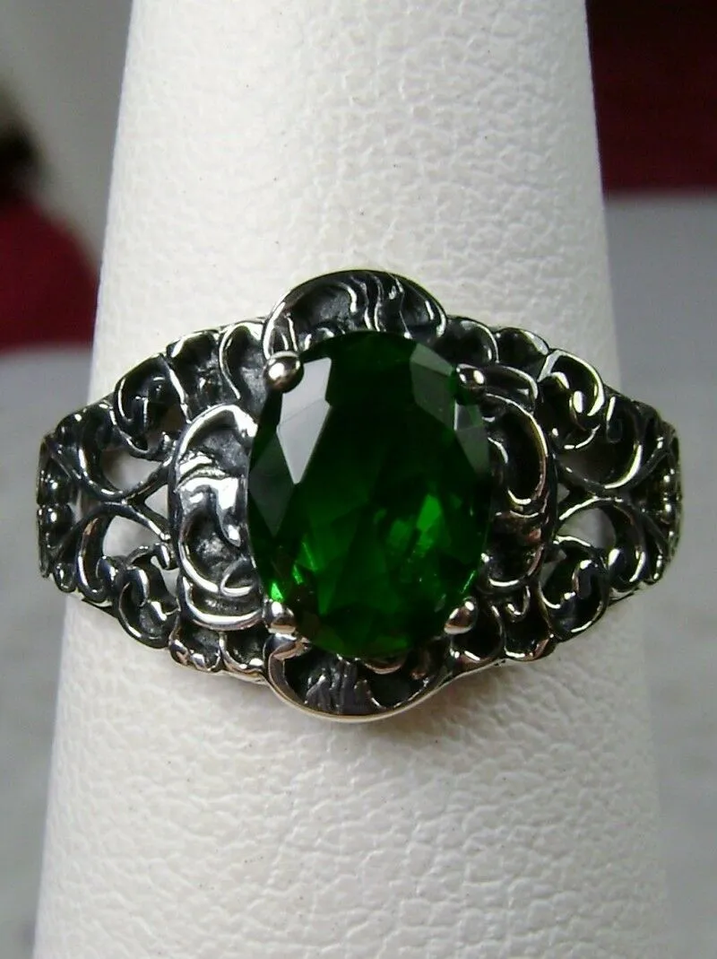 Green Emerald Ring, Sterling Silver Art Nouveau Jewelry #D14