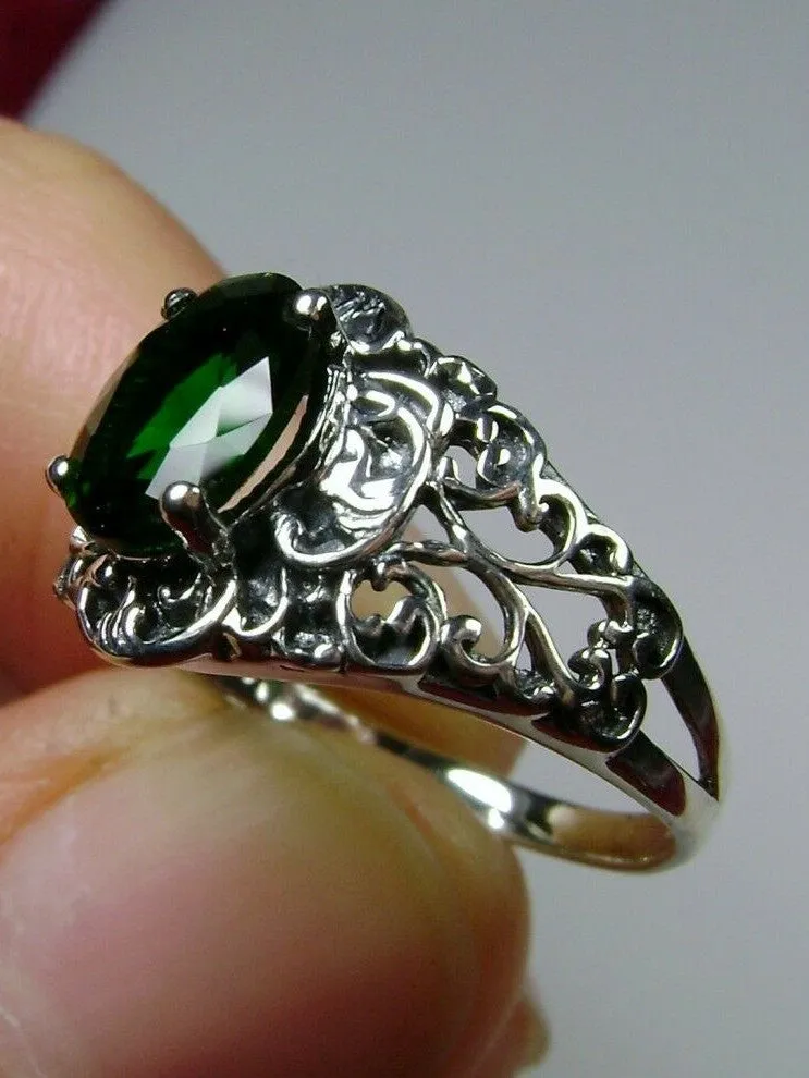 Green Emerald Ring, Sterling Silver Art Nouveau Jewelry #D14