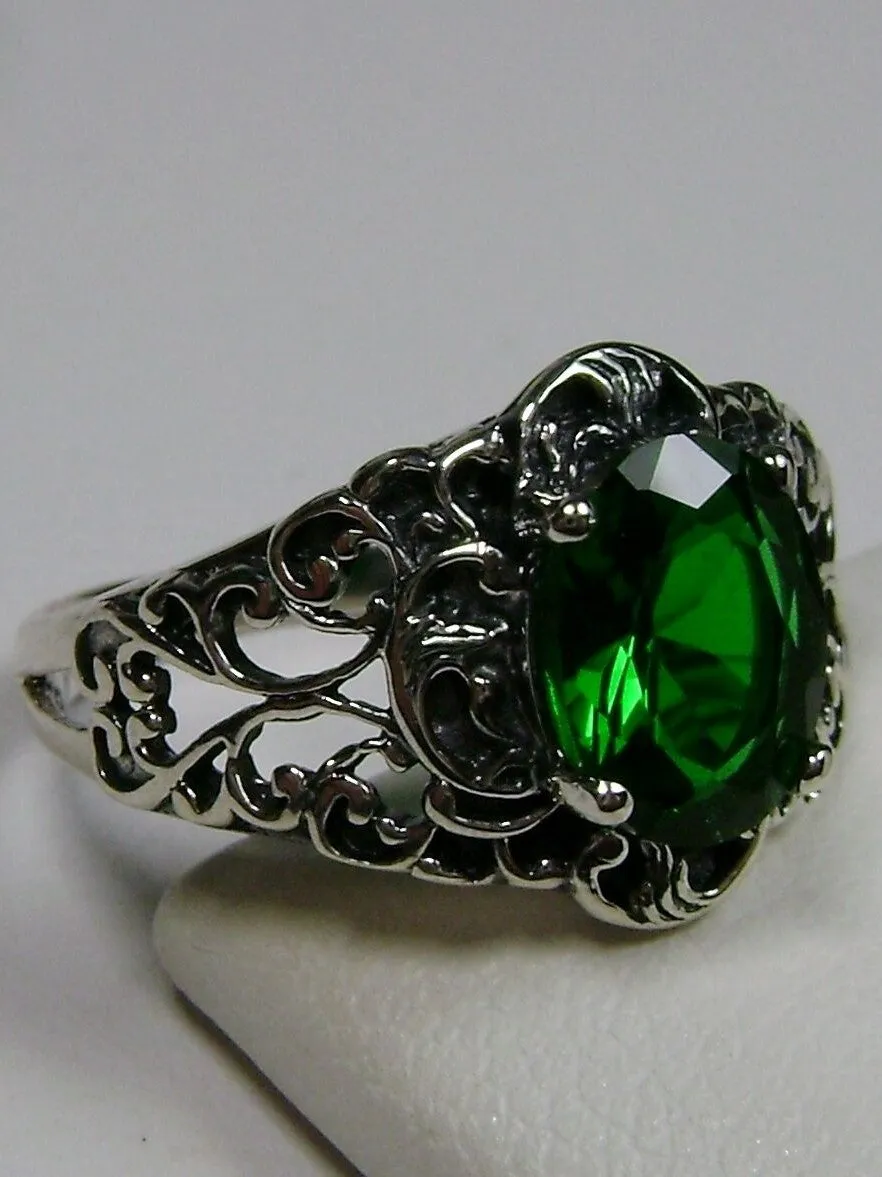Green Emerald Ring, Sterling Silver Art Nouveau Jewelry #D14