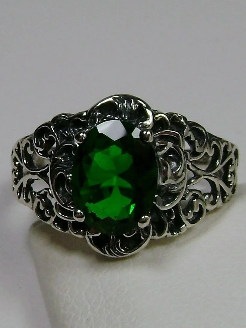 Green Emerald Ring, Sterling Silver Art Nouveau Jewelry #D14