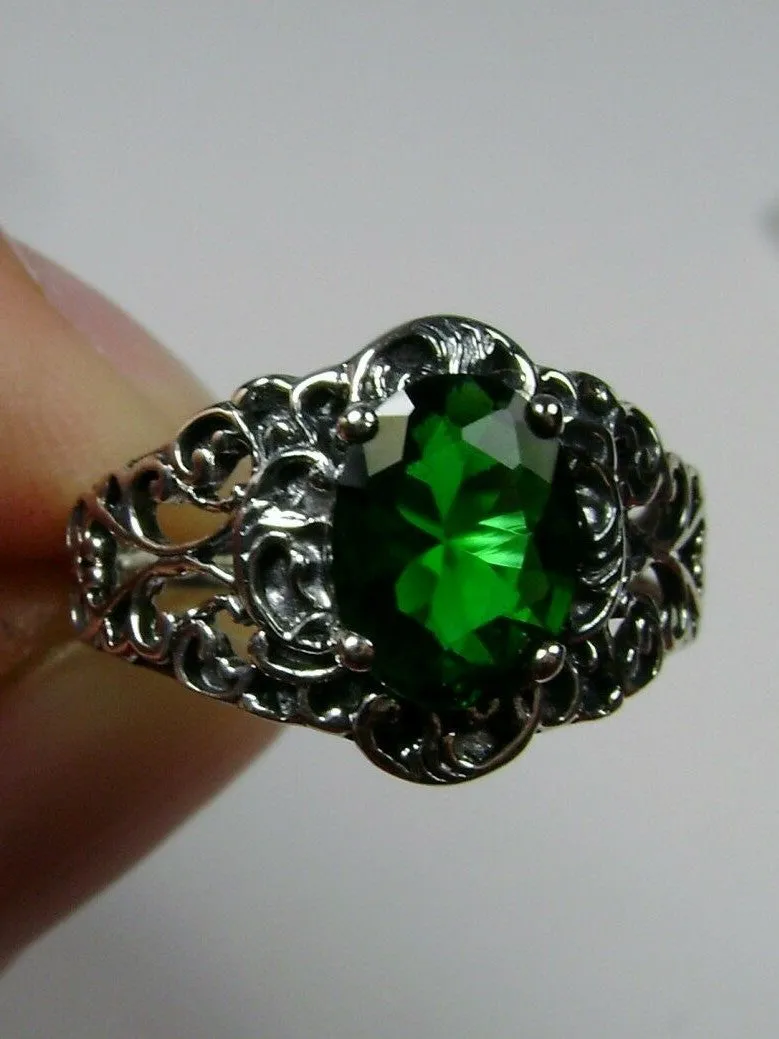 Green Emerald Ring, Sterling Silver Art Nouveau Jewelry #D14