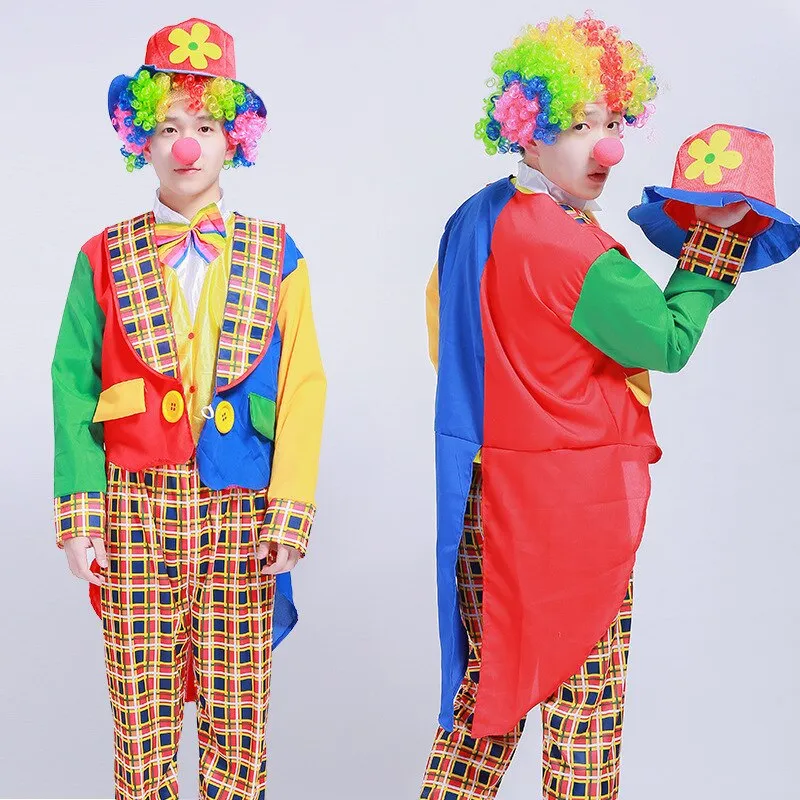 Halloween Adult Funny Circus Clown Naughty Cosplay Costumes For Men Women Carnival Christmas Party Clown Costume Wig and Nose
