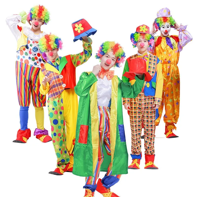 Halloween Adult Funny Circus Clown Naughty Cosplay Costumes For Men Women Carnival Christmas Party Clown Costume Wig and Nose