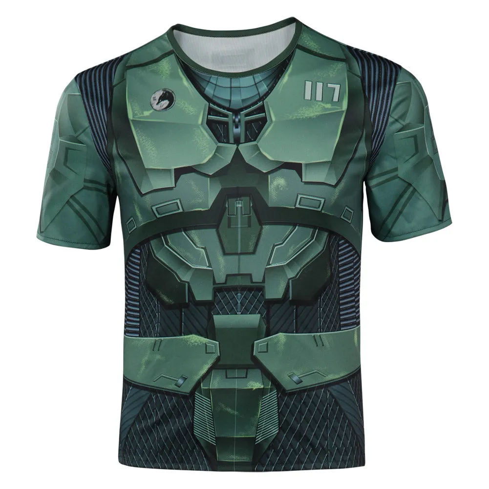 Halo Season 1 Master Chief John 117 Cosplay Costume 3D Print T-shirt Short Sleeve Shirt Halloween Carnival Suit-cossky®