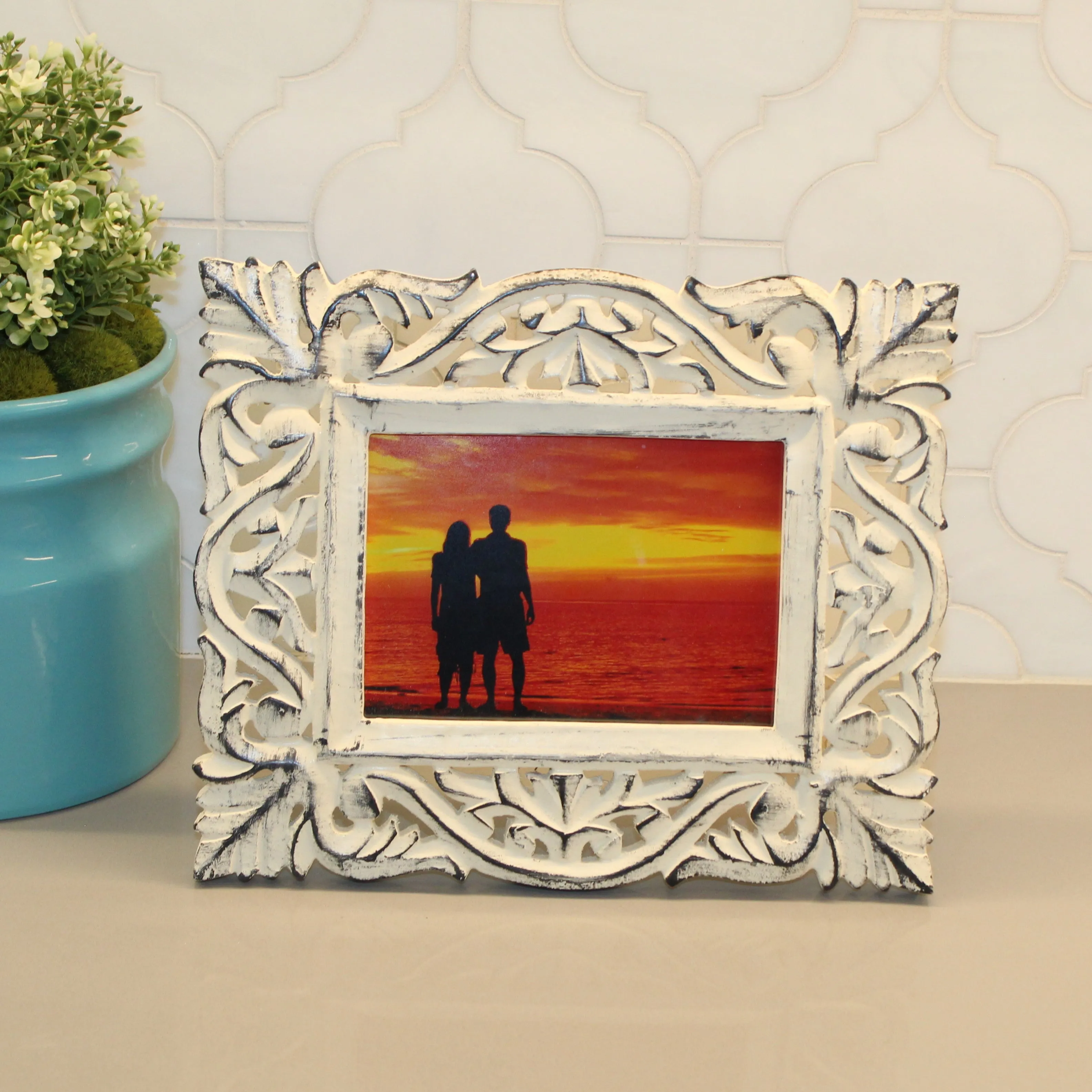 Hand-carved Wooden Floral Picture Frame