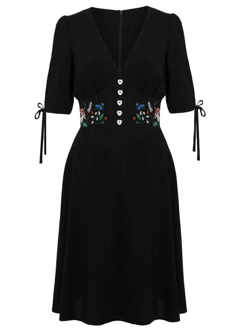 Hell Bunny Natura Mushroom 40's Swing Dress Black