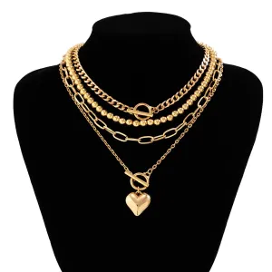 Hip Hop 4pcs Toggle Clasp Heart Pendant Cable Chain Necklace Set