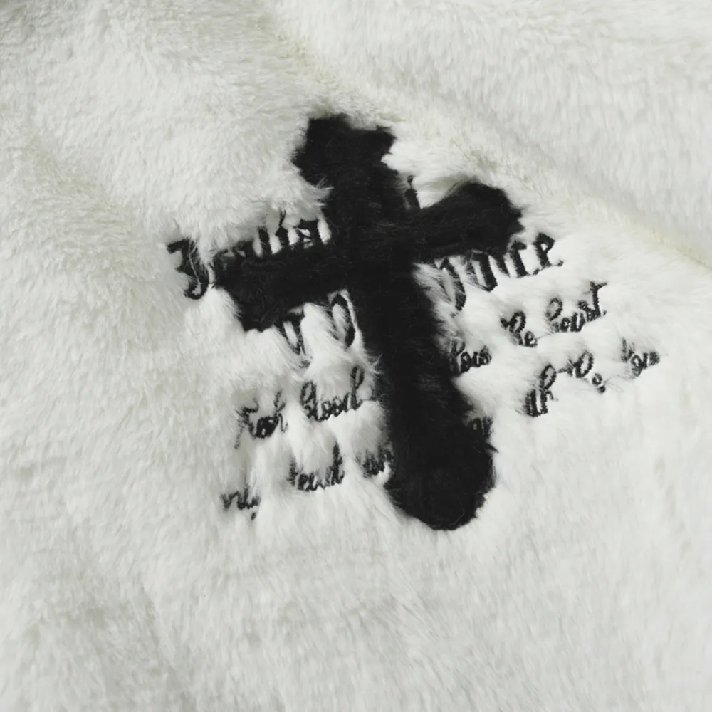 Hip Hop Cross Embroidery Fleece Coat