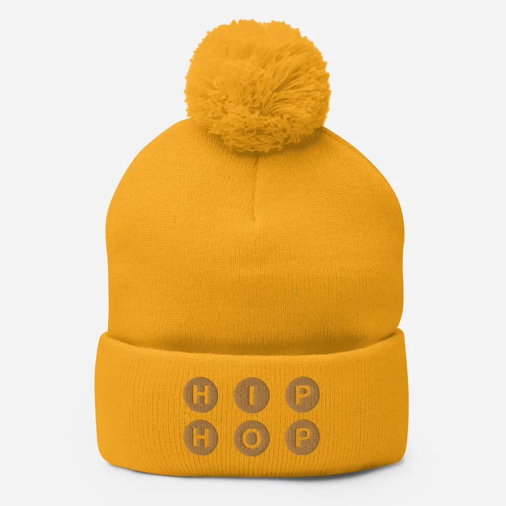 HIP HOP Embroidered Pom-Pom Beanie (Gold)