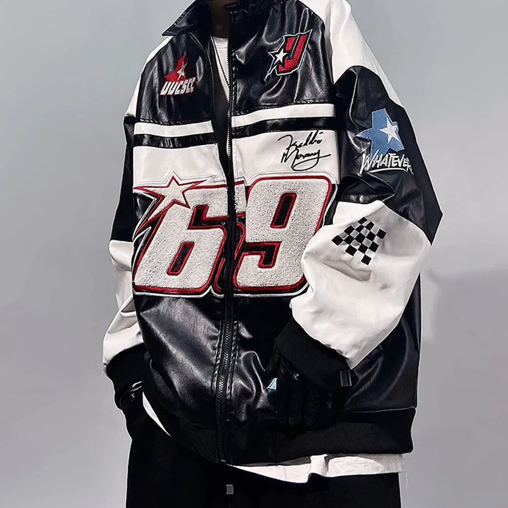 Hip Hop Embroidery Motorcycle Jacket