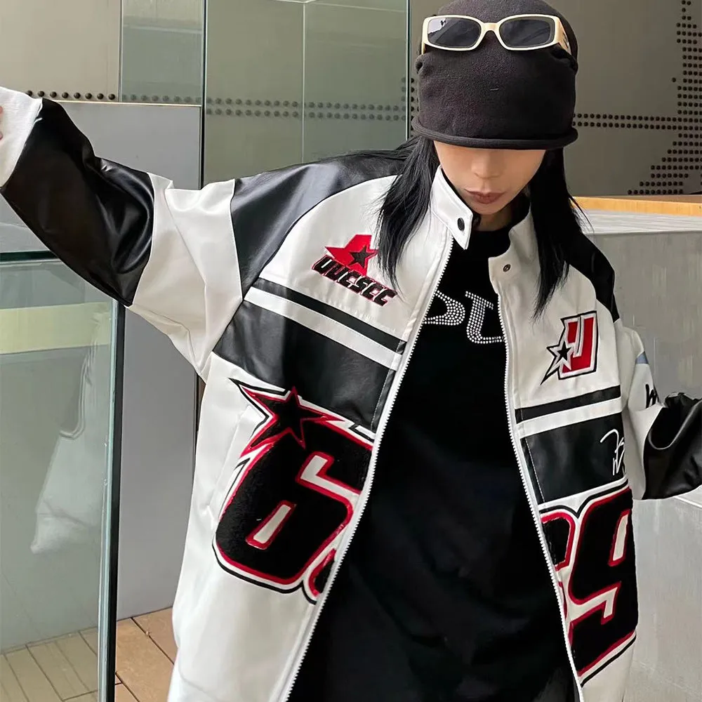 Hip Hop Embroidery Motorcycle Jacket