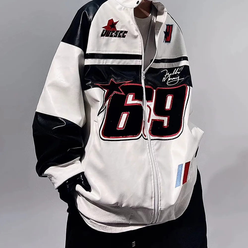Hip Hop Embroidery Motorcycle Jacket