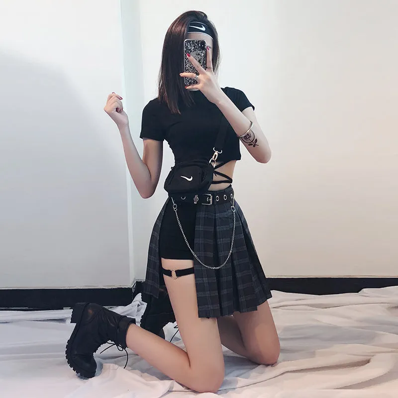 Hip Hop Irregular Plaid Skirt yc20946
