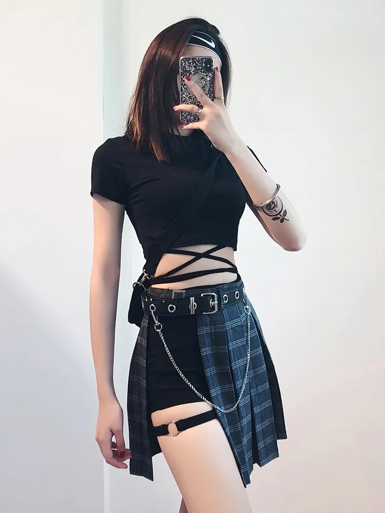 Hip Hop Irregular Plaid Skirt yc20946