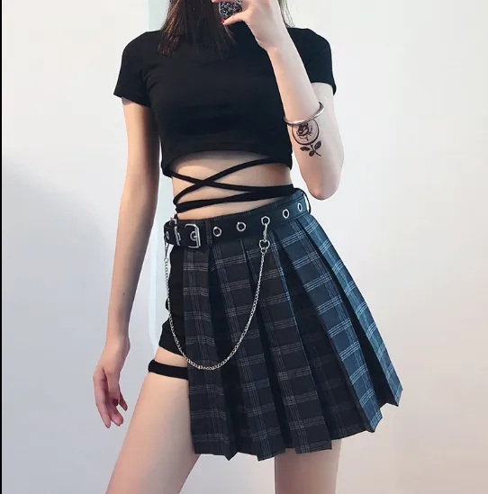 Hip Hop Irregular Plaid Skirt yc20946