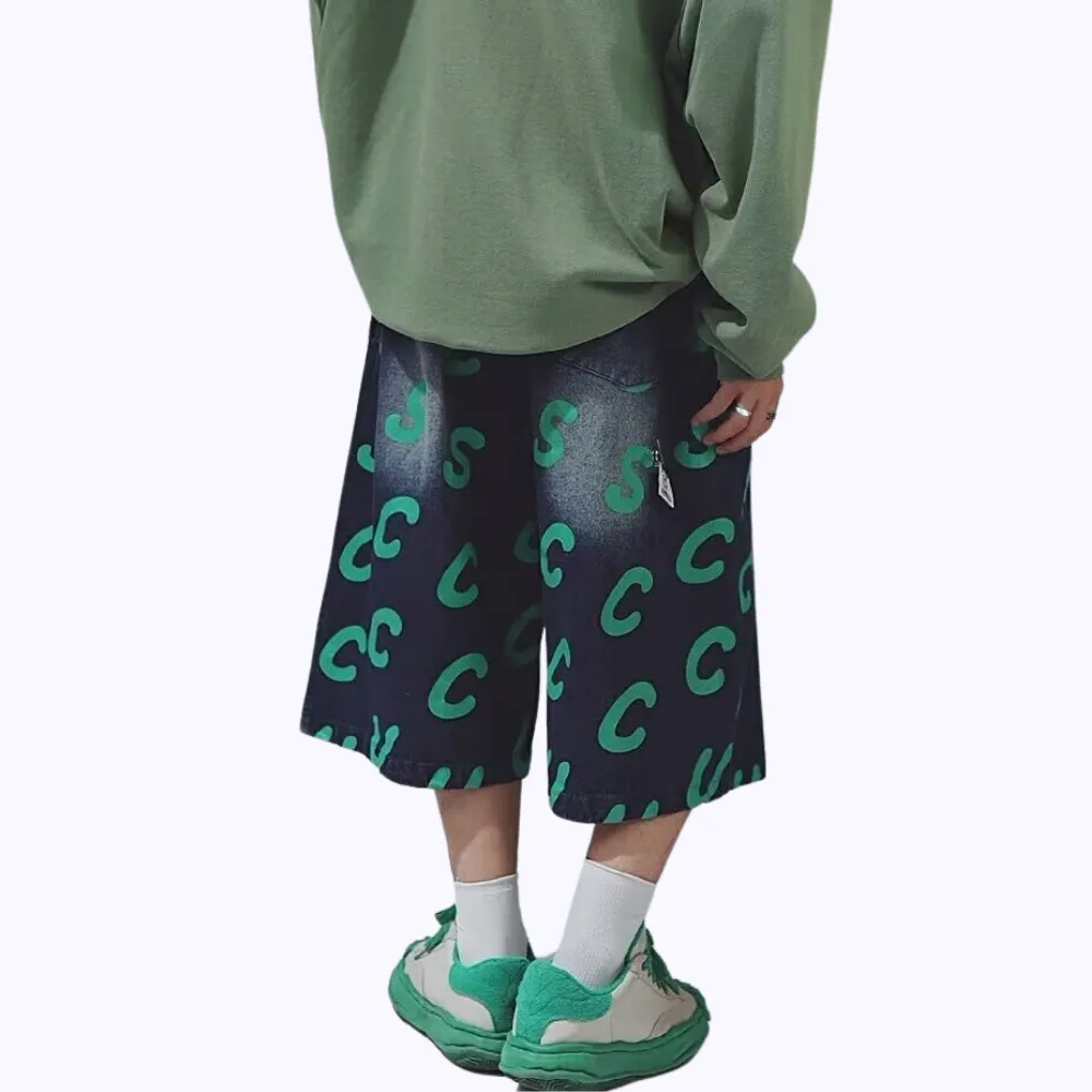Hip-hop Print Denim Shorts