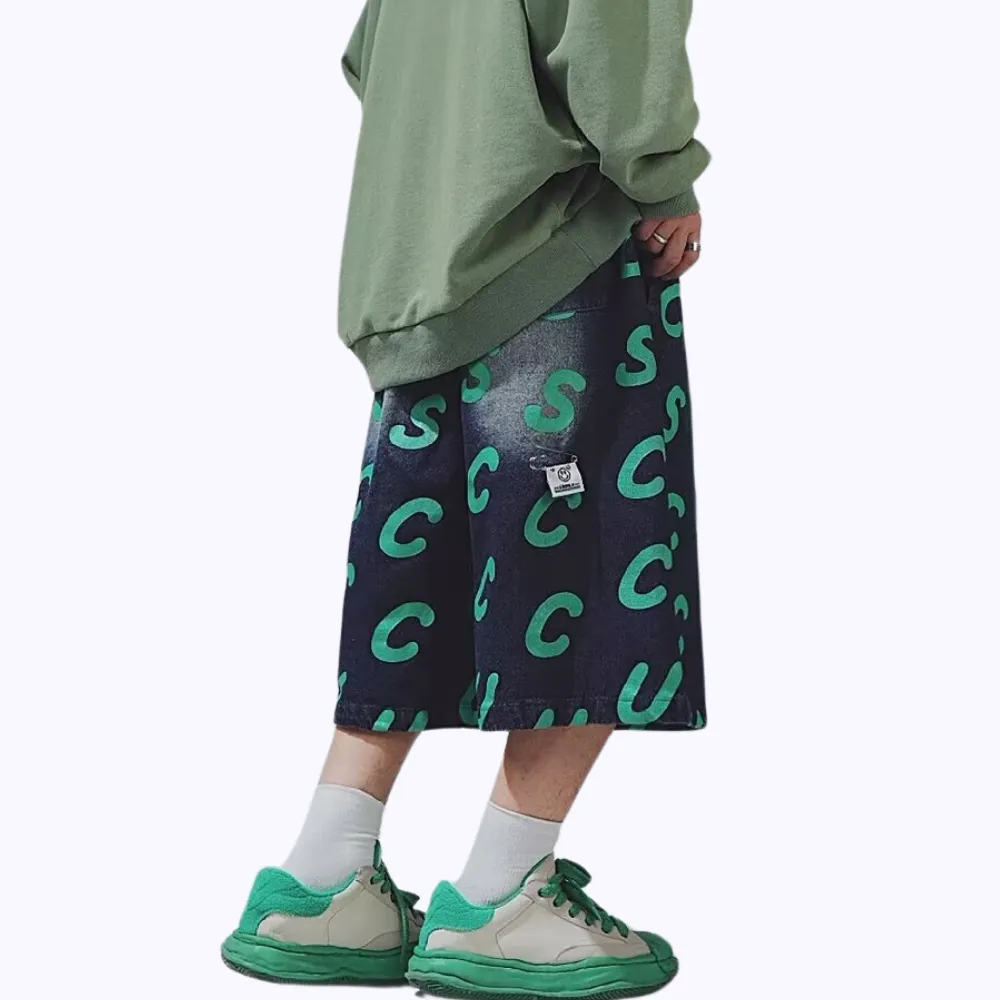 Hip-hop Print Denim Shorts