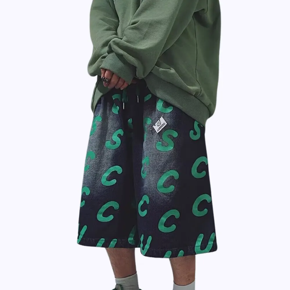 Hip-hop Print Denim Shorts