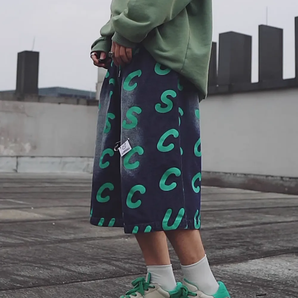 Hip-hop Print Denim Shorts