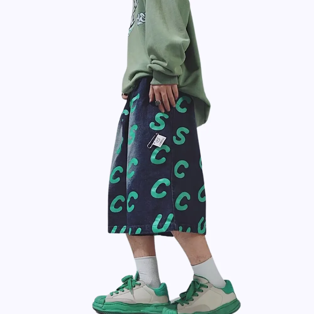 Hip-hop Print Denim Shorts