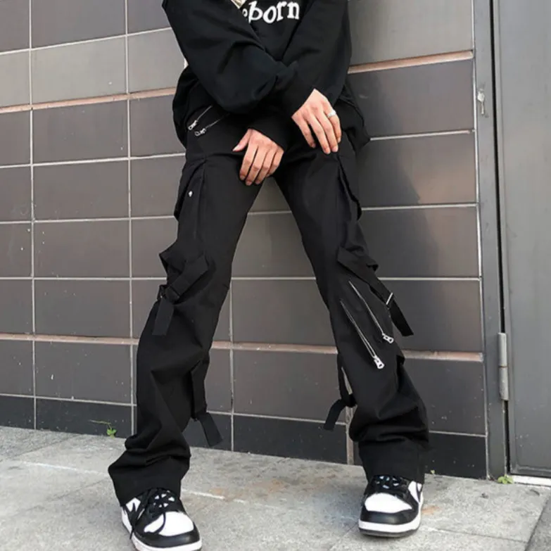 Hip Hop Solid Zip Jeans