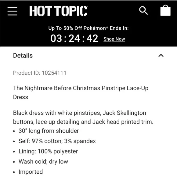 Hot Topic The Nightmare Before Christmas Pinstriped Coset Lace-up Mini Dress