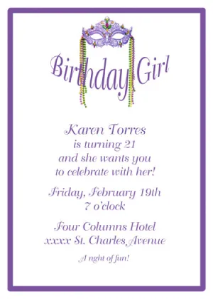 INTRICATE MARDI GRAS MASK CUSTOM INVITATION