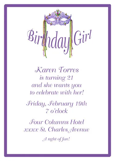 INTRICATE MARDI GRAS MASK CUSTOM INVITATION