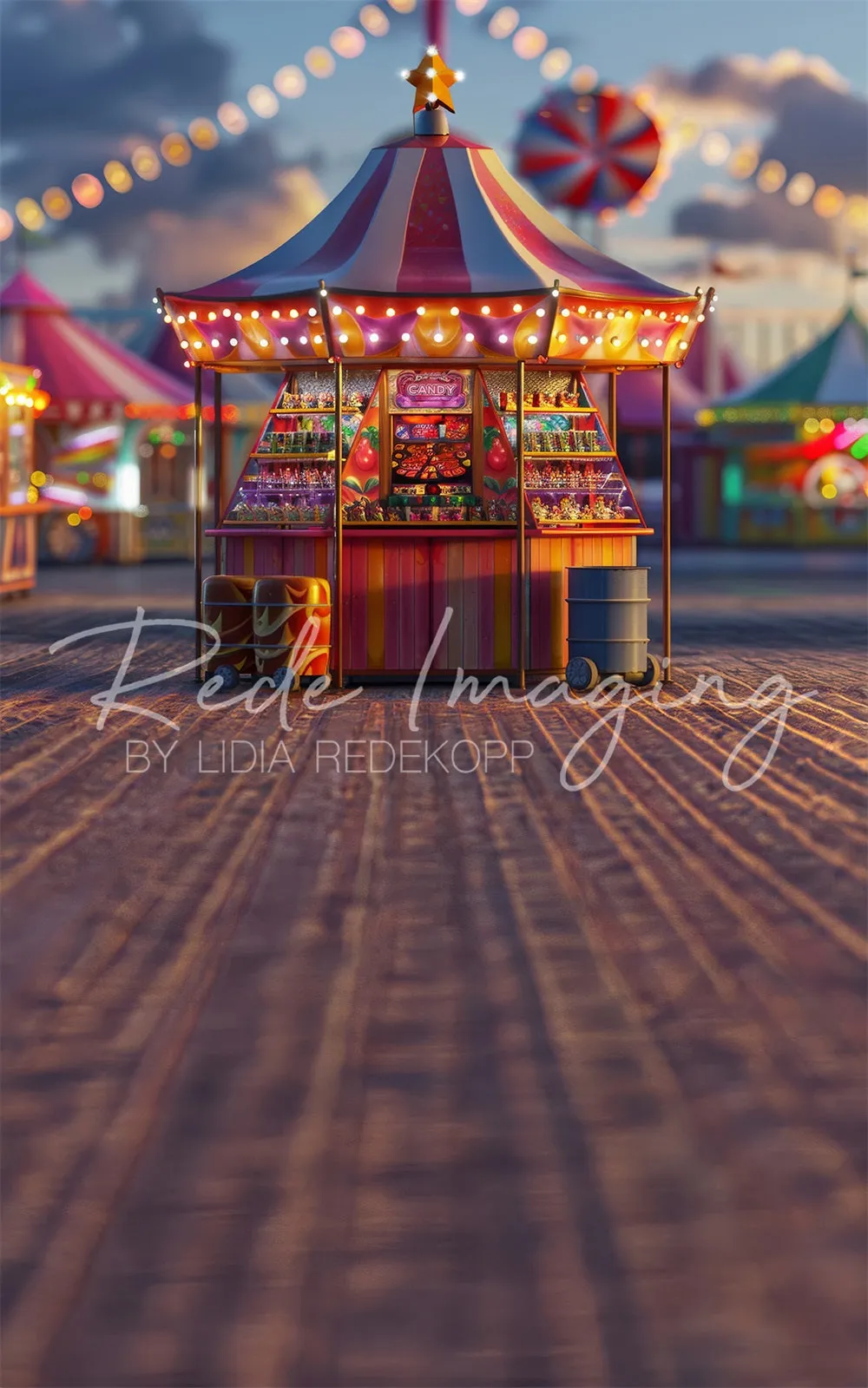 Kate Sweep Modern Carnival Circus Candy Store Backdrop Designed by Lidia Redekopp