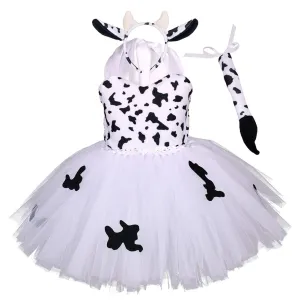 Kids Girls Cows Print Cosplay Costume Dress Outfits Halloween Carnival Suit