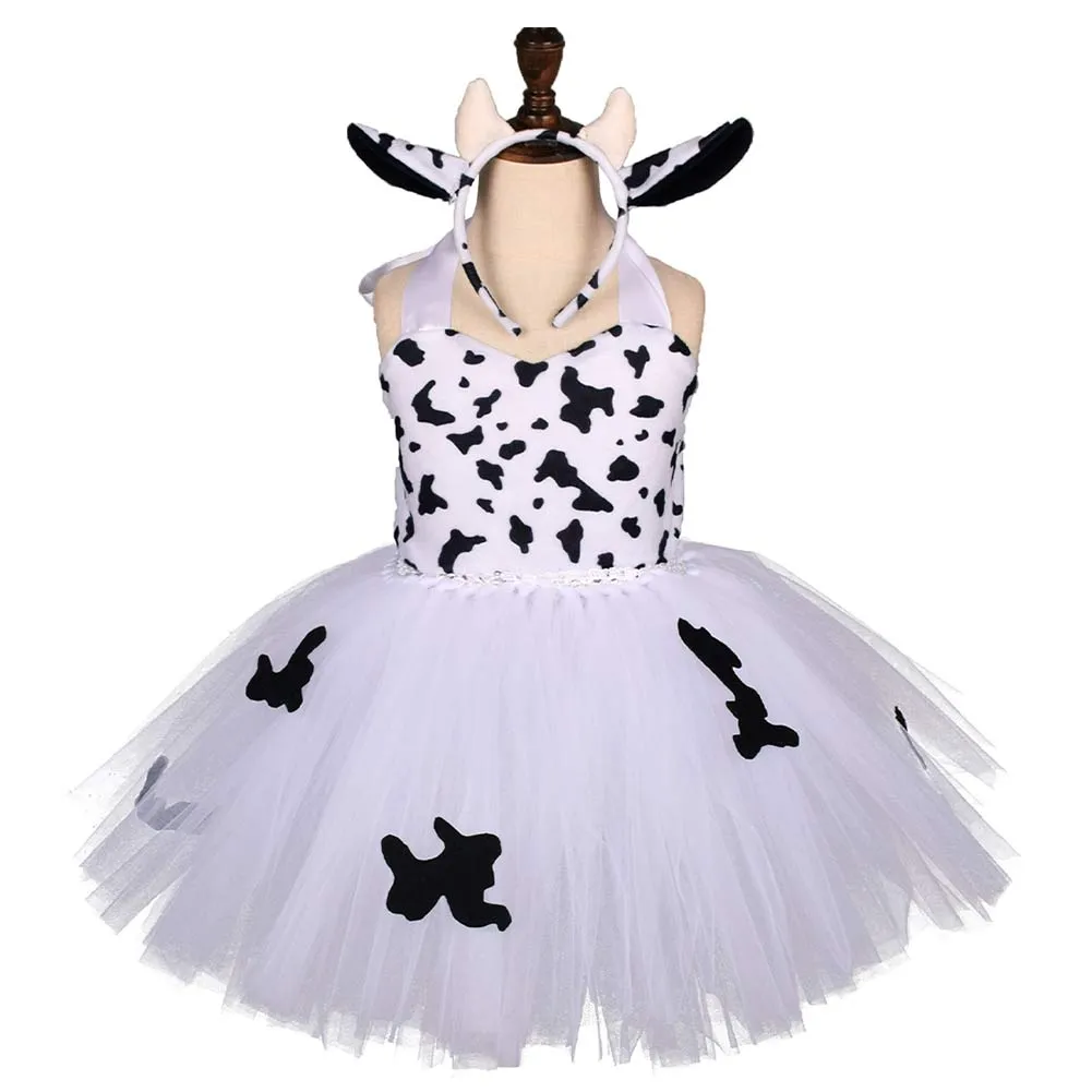 Kids Girls Cows Print Cosplay Costume Dress Outfits Halloween Carnival Suit