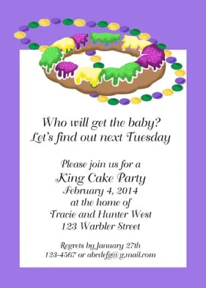 KING CAKE AND BEADS CUSTOM INVITATION