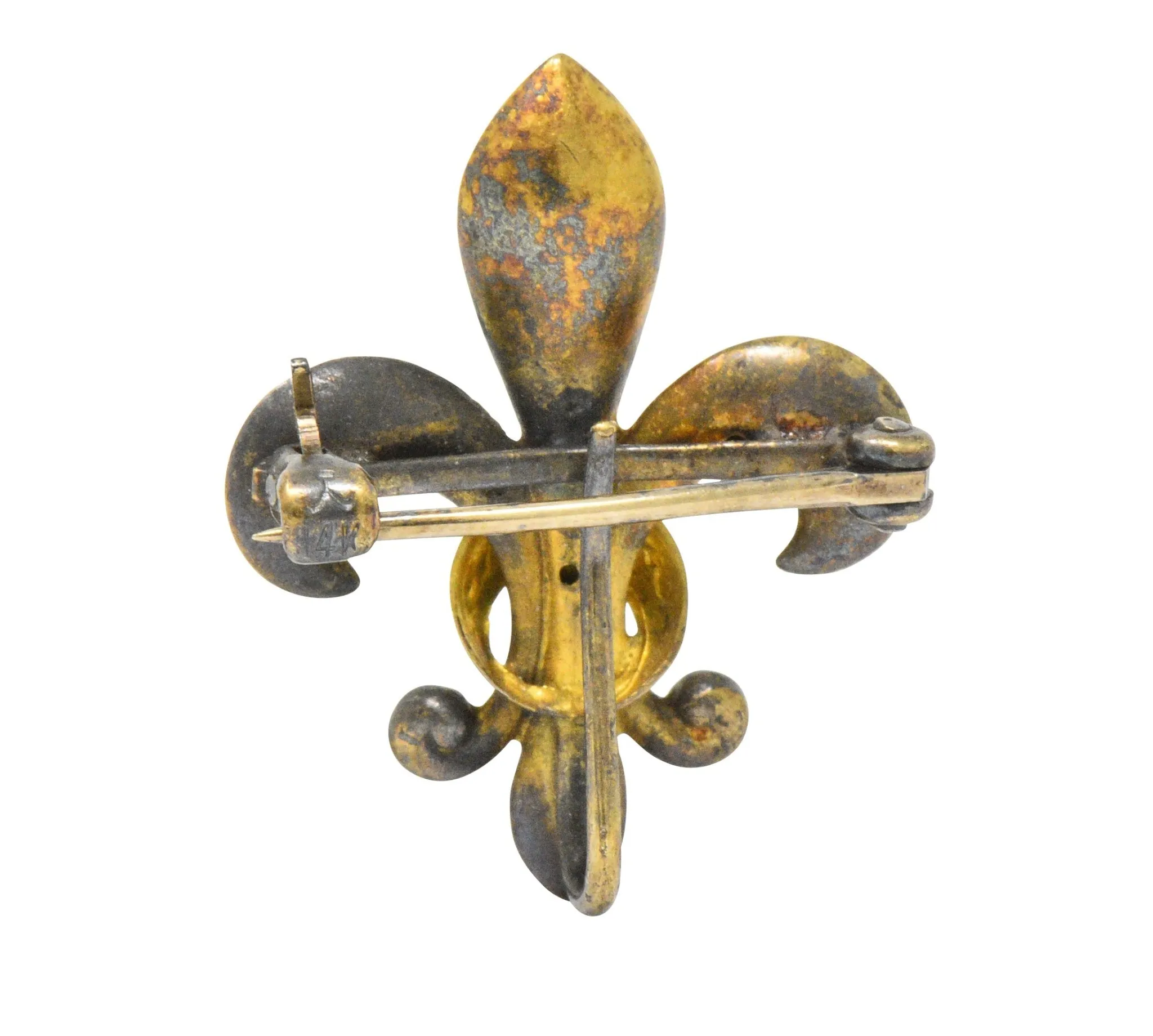 Krementz Victorian Diamond Enamel 14 Karat Gold Fleur-De-Lis Pin Brooch