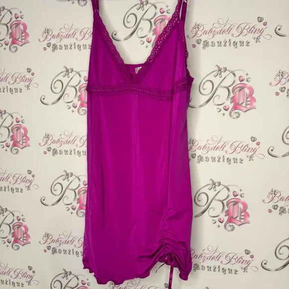 La senza dress rutched lace sexy nighty gown Purple Lace Chemise ribbon