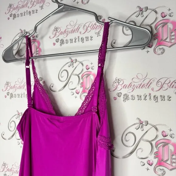 La senza dress rutched lace sexy nighty gown Purple Lace Chemise ribbon