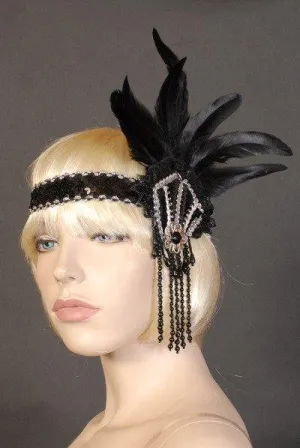 Lace Black Flapper 20's Headband