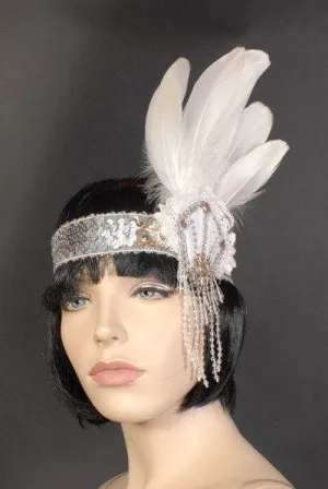 Lace Silver Flapper Deluxe Headband