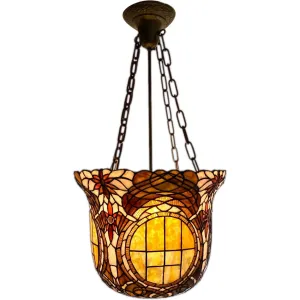 Large American Stained, Leaded Mosaic Glass One-Light Hanging Pendant Light