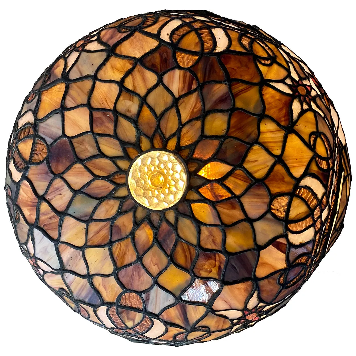 Large American Stained, Leaded Mosaic Glass One-Light Hanging Pendant Light
