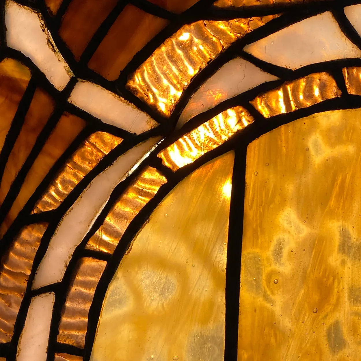 Large American Stained, Leaded Mosaic Glass One-Light Hanging Pendant Light