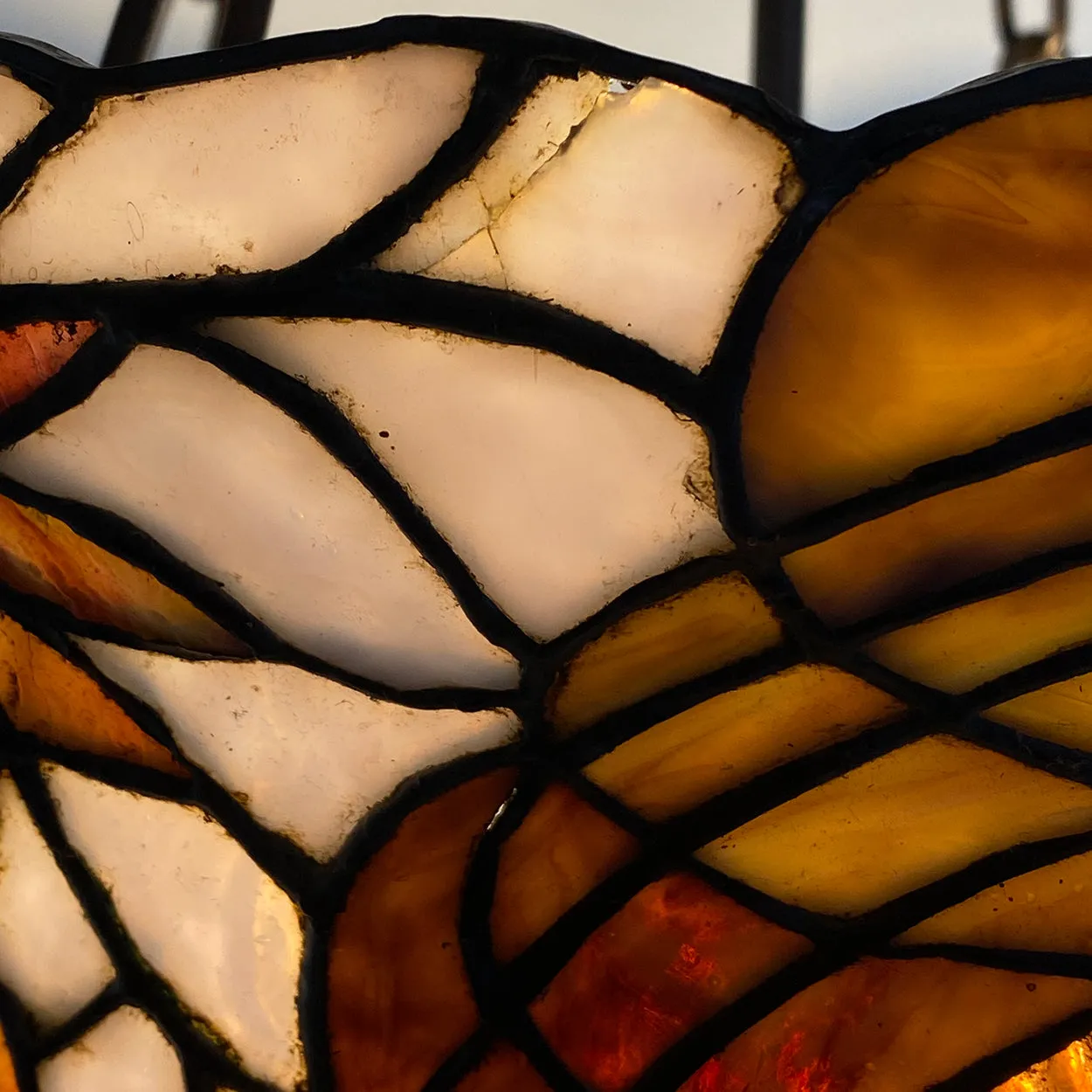 Large American Stained, Leaded Mosaic Glass One-Light Hanging Pendant Light