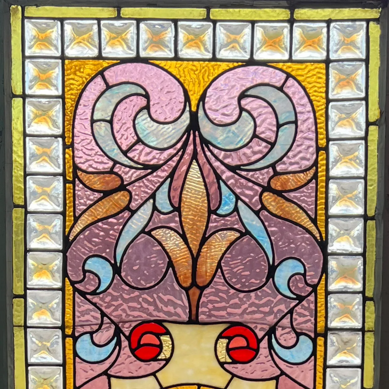 Large American Victorian Stained, Painted, Jewelled and Leaded Glass Window
