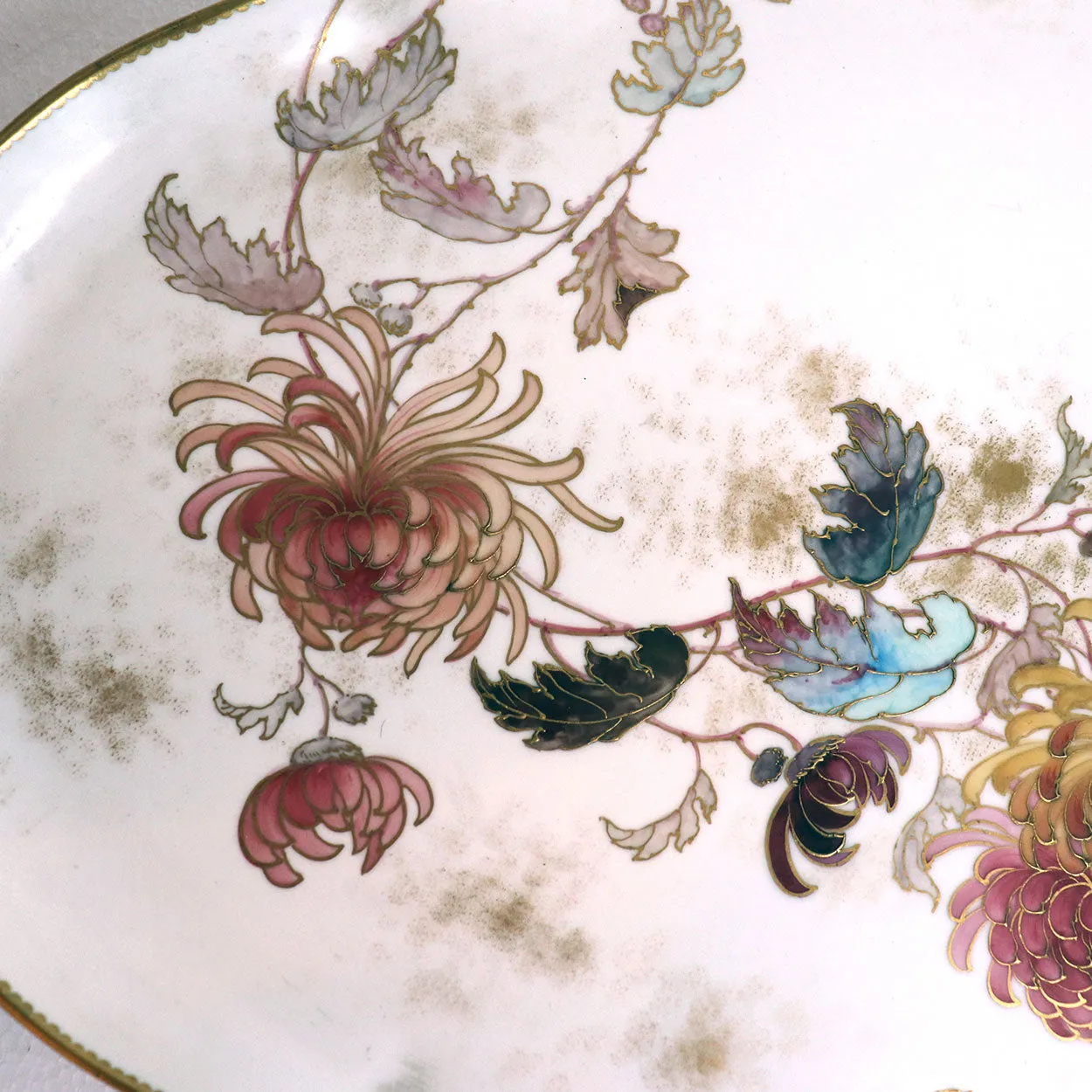 Large English Doulton & Company Porcelain Gilt Chrysanthemum Tray