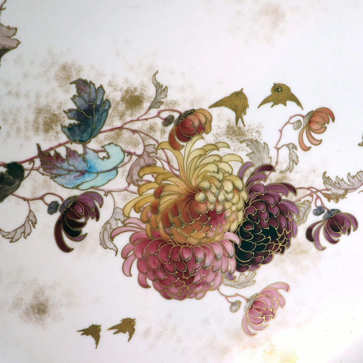 Large English Doulton & Company Porcelain Gilt Chrysanthemum Tray