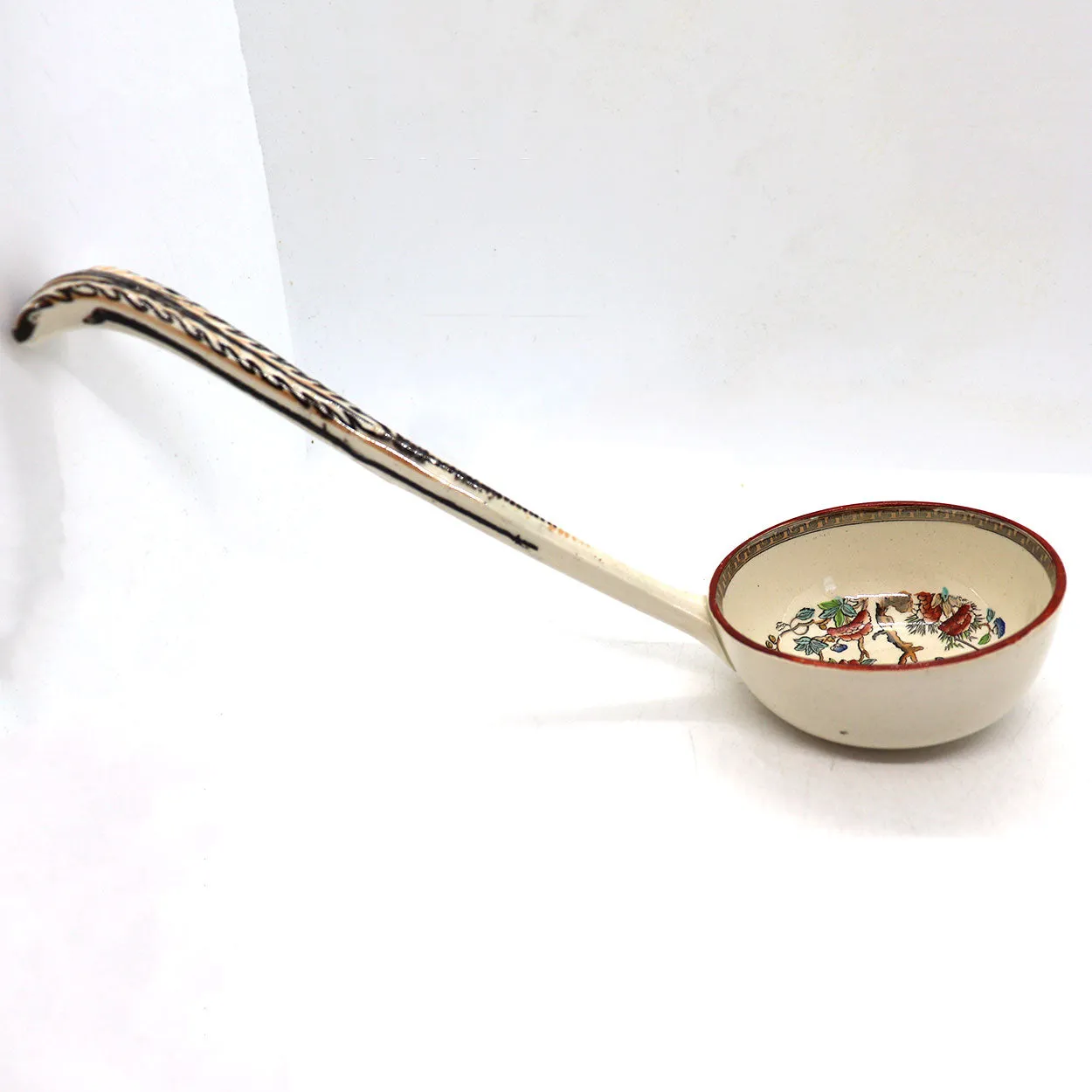 Large English W. T. Copeland Transferware Pottery India Tree Ladle