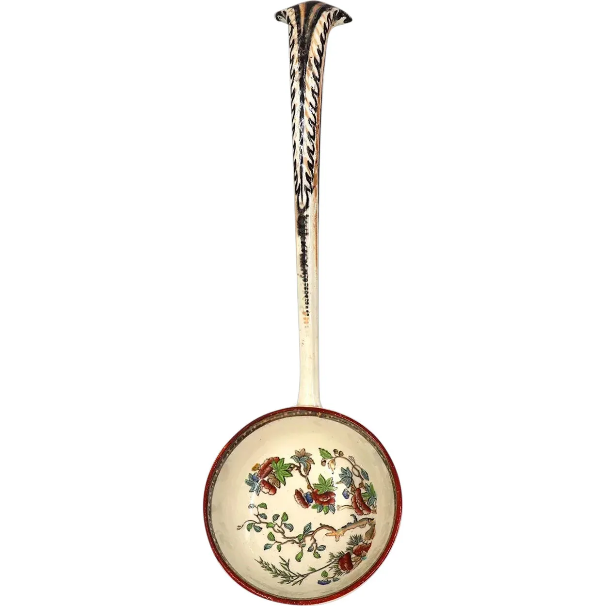 Large English W. T. Copeland Transferware Pottery India Tree Ladle