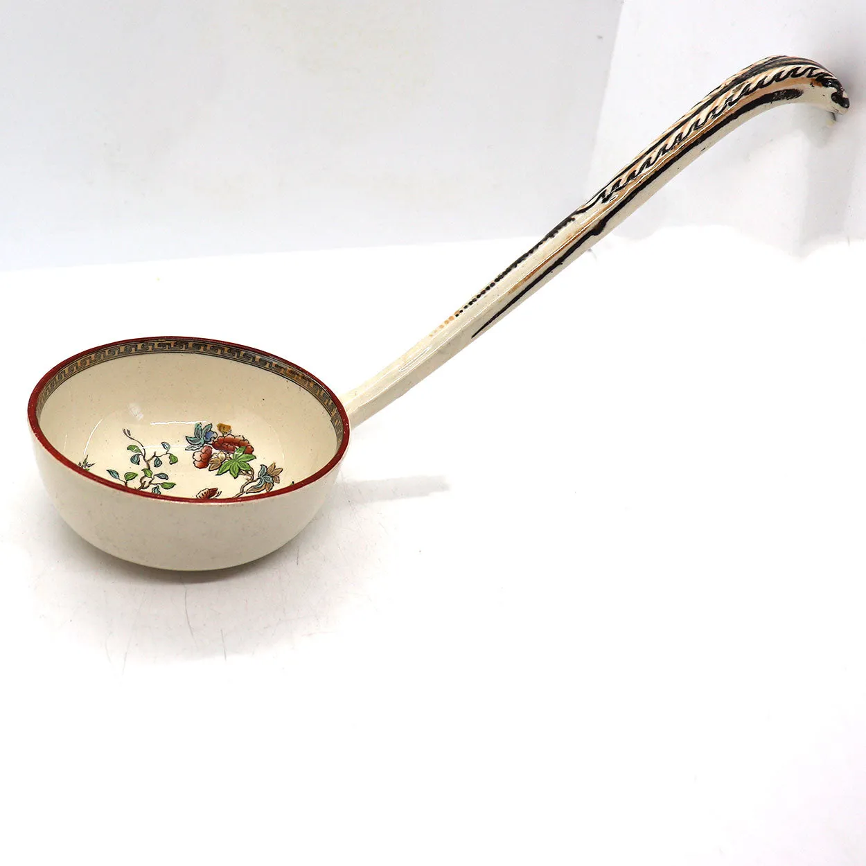 Large English W. T. Copeland Transferware Pottery India Tree Ladle